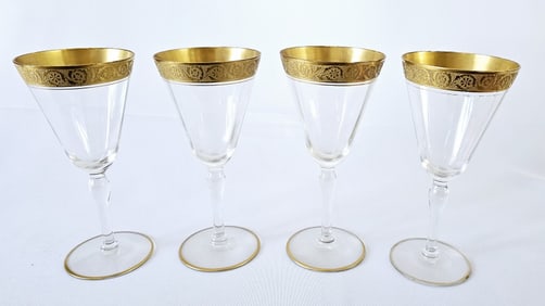 Vintage Tiffin Franciscan Gold Rimmed Wine Glasses Paint loss. Please reference pictures.