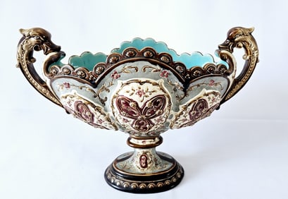 Antique French Majolica Two Handled Jardiniere Condition consistent with its age.