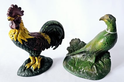 Vintage Painted Cast Iron Bird Door Stops No noticeable damage. Unmarked
