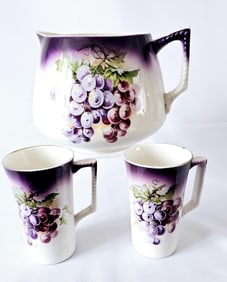 1890's Dresden China Grape Pitcher & Cups Condition consistent with its