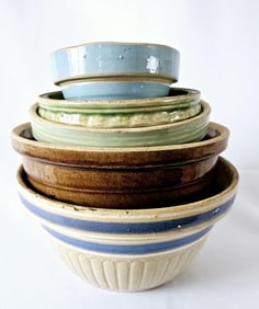 Collection of Antique Stoneware Mixing Bowls Condition consistent with its age.