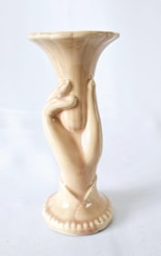 Vintage Shawnee Ceramic Woman's Hand Vase No chips or cracks noted. Crazing is noted.