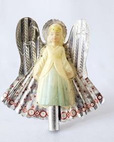 1950's Foil & Celluloid Angel Tree Topper Condition consistent with its age. Reference photos.