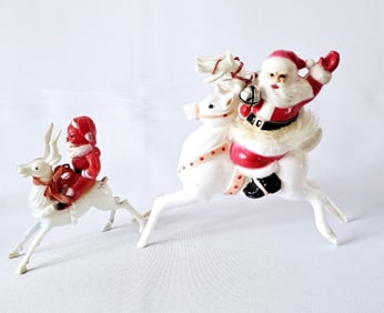 1960's Hard Plastic Santas on Reindeers Condition consistent with its age. Reference photos.
