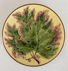 Vintage Majolica Plate Leaf Pattern 7.5 inches. No cracks or chips.