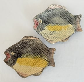 Pair Vintage Ceramic Fish Plates Approximately 8 x 9 inches. No cracks.