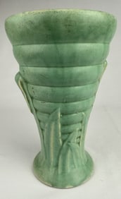 Vintage McCoy Brush Cattails and Ferns Vase 8.5 inches tall 5.5 inches wide at top. No cracks or