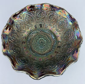 Fenton Persian Medallion Carnival Glass Bowl 7 inches wide. 3 inches tall. No chips or cracks.