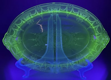 Uranium Glass Serving Platter Approximately 8 x 12 inches. No chips or cracks.