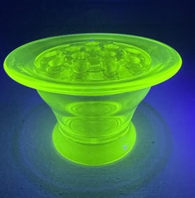 Uranium Glass Flower Frog Bottom says "Patented June 1924". No cracks or chips.