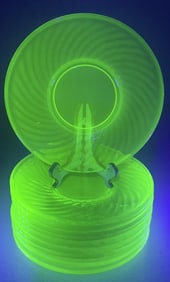Uranium Glass Twisted Optic Saucer Lot of 10 No chips or cracks.