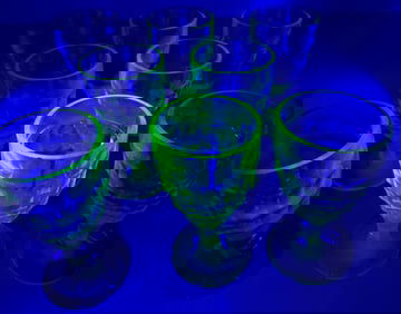 Uranium Glass Goblet Lot of 8 5.75 inches tall no chips or cracks