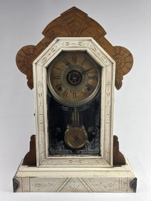 Antique Gilbert Clock Co Mantle Clock Merl Works. 7.5 inches tall. 13 inches wide. 5 inches deep.