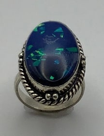 925 Sterling Blue Triplet Opal Ring Size 8.25 Ring weighs 10.4 TGW