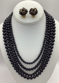 Vintage 4 Strand Graduated Bead Necklace Earrings Earrings Japan Longest strand is 10".