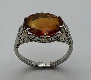 Vintage Belais 18K White Gold Citrine Ring Marked Belais WM   Ring weighs 3.7 TGW Size 7.25