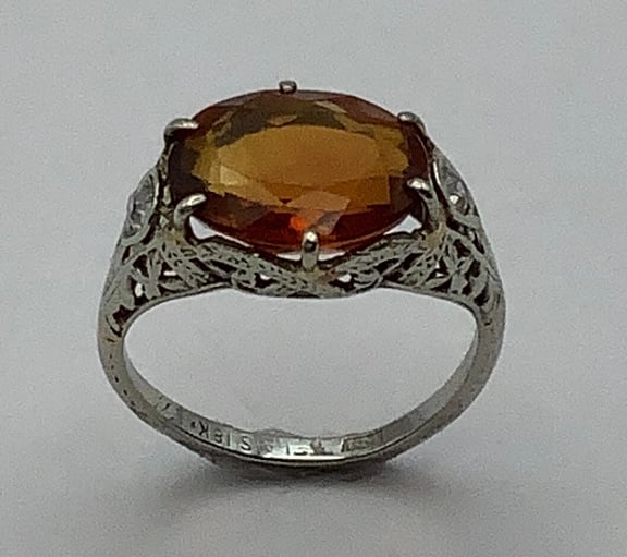 Vintage Belais 18K White Gold Citrine Ring Marked Belais WM   Ring weighs 3.7 TGW Size 7.25 (1 of 9)