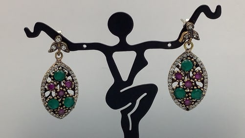 Vintage 925 Sterling Multi-Colored Stone Earrings Earrings weigh 11