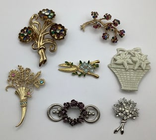 Assorted Floral Theme Brooches Pins Inc Gerry’s Largest pin’s top flower is