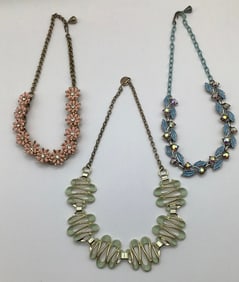 Trio Of Gold Tone & Silver Tone Enamel Necklaces Necklaces are 14" and 2 are adjustable.