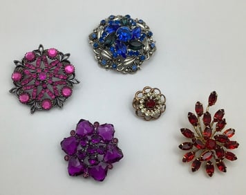 Assorted Multi-Colored Stone Brooches Pins All are Unmarked.