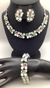 Vintage Lisner Enamel Necklace Bracelet & Earrings Clip Earrings