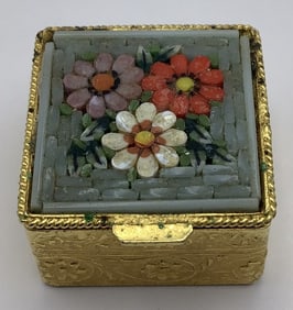 Vintage Micro Mosaic Embossed Pill Trinket Box Made in Italy
