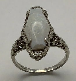 14K ARS Selenite Filigree Ring Size 4.75 Ring weighs 2.6 TGW