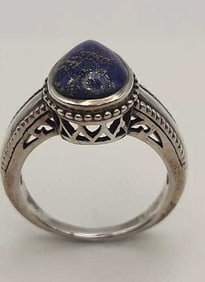 925 Sterling NK Lapis Lazuli Ring Size 7.5 Marked NK 925 Ring weighs 5.7 Grams