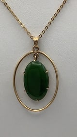 14K Yellow Gold Emerald Necklace Necklace weighs 6.5 TGW Chain measures 18" No marks. Tested 14K.