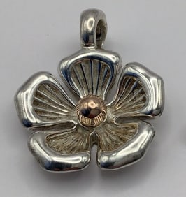 Sterling Silver & 14K Espo Flower Pendant Where All Love Begins & Ends  Set weighs 22.4 TGW