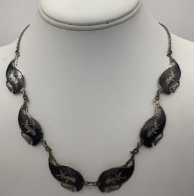 1930s Siamese Sterling & Niello Necklace Necklace weighs 17.8 TGW  Necklace measures 16"