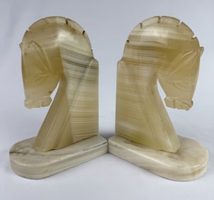 Vintage Pair Carved Onyx Horse head Bookends Pair measures 6.5 inches tall
