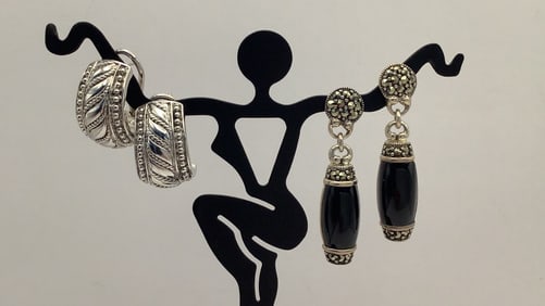 Sterling Judith Ripa & 925 Sterling Onyx Earrings Thailand