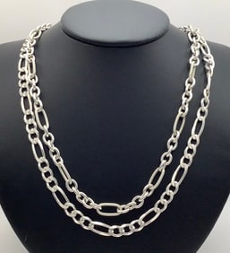 Milor 925 Sterling & 925 Sterling Oval & Round Chain Necklaces