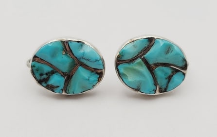Sterling Silver Turquoise Clip On Earrings Earrings Weigh 6.8 Grams