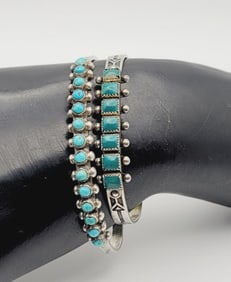 Vintage Sterling Silver Turquoise Bracelets Square Stone Bracelet Measures 4"