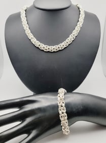 Milor Sterling Silver Necklace & Bracelet Necklace Measures 18.5"