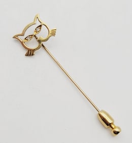 Vintage 18K Gold Diamond Eye Cat Pin Pin Weighs 2.3 Grams
