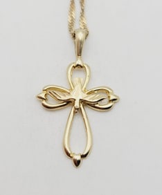 14K Gold Dove Cross Necklace Necklace Measures 21"  Necklace Weighs 4.3 Grams