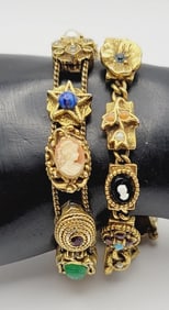 Vintage Goldette Slide Charm Bracelets Bracelets Measure 7"  Gold Tone Metal