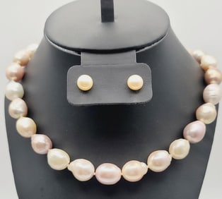 Honora Sterling Cultured Pearl Necklace & Earrings Necklace Measures 18"