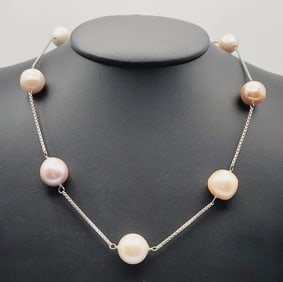 Honora Sterling Silver Pink Pearl Necklace Necklace Measures 30"  Necklace Weighs 36 Grams