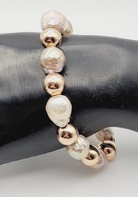 Honora Bronze Tone Iridescent Pearl Bracelet Bracelet Measures 7"
