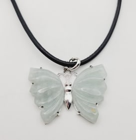 GSJ Sterling Silver Jade Butterly Necklace Necklace Measures 18"  Necklace Weighs 22 Grams