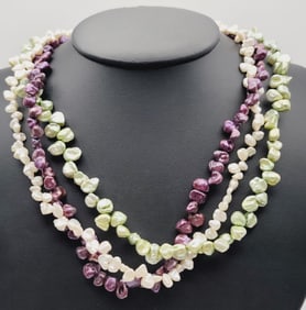 Sterling Silver Multi Color Pearl Necklace Necklace Measures 19"  Necklace Weighs 64.3 Grams