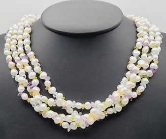 Honora 14K Gold Clasp Pearl and Gemstone Necklace Necklace Measures 18"  Necklace Weighs 83.1 Grams