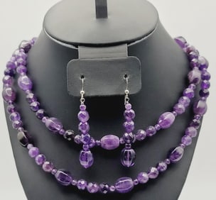 Jay King Sterling  Amethyst Necklace & Earrings Necklace Measures 36"