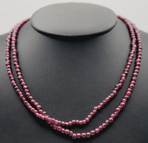 Pair Of Vintage Garnet Glass Bead Necklaces Necklaces Measure 16"