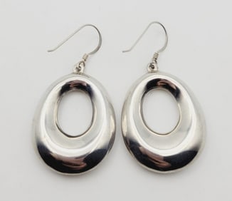 Vintage Sterling Silver Puffy Hoop Earrings Earrings Weigh 9.2 Grams